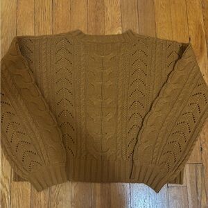 Pink Rose Cable Knit Tan Sweater